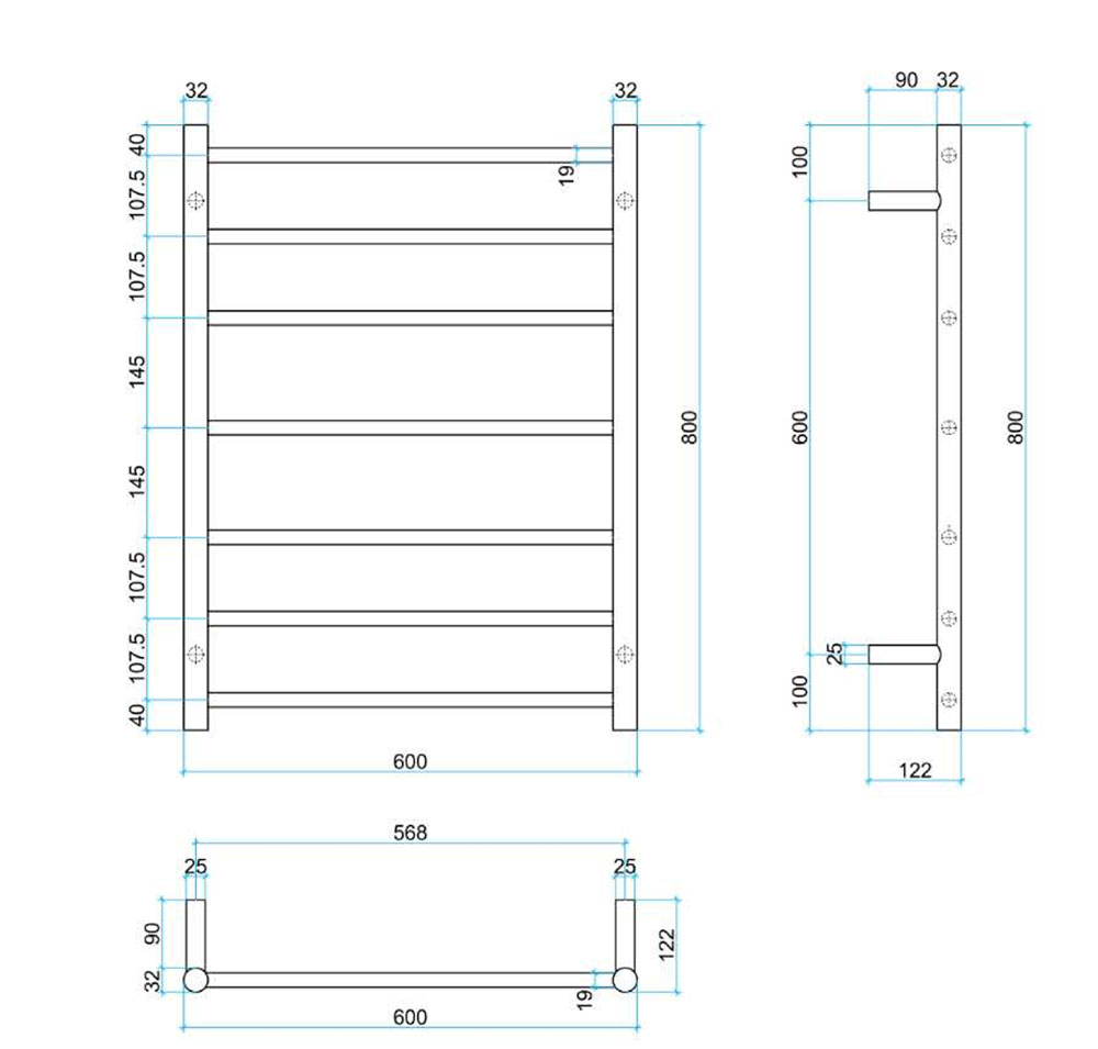 SR44M Details about   Straight Round Ladder Heated Towel RailW600xH800xD122mm7 Bar 